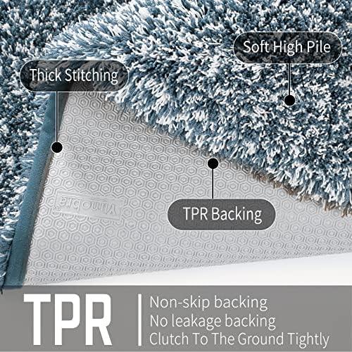 Yimobra Luxury Bathroom Rugs, Fluffy Bath Mats, Non Slip, Water Absorbent Microfiber, Machine Washable, Plush Runner Shower Rugs, Thick Matts for Bathroom Floor&Tub, 60" X 24", Denim Blue and White