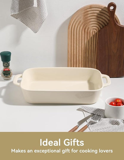 Sweejar Ceramic Bakeware Set, 9x13 Rectangular Baking Dish for Cooking, Kitchen, Cake Dinner, Banquet and Daily Use, Casserole Dishes for Oven Porcelain Baking Pans（Beige)
