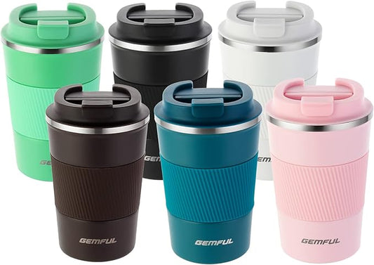 GEMFUL To Go Travel Coffee Mug with Lid 13 oz Insulated Cups Spill Proof Tumbler Leak Proof Vacuum Stainless Steel Reusable for Hot Cold Drinks Women Men (6 Pack)