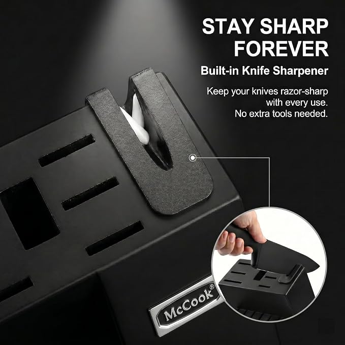 McCook® Premium Black Knife Sets,German Stainless Steel Kitchen Knives Block Set with Built-in Sharpener, 20-Piece Razor-Sharp Kitchen Knives with Ergonomic Handles, Elegant Box for Gift, Black