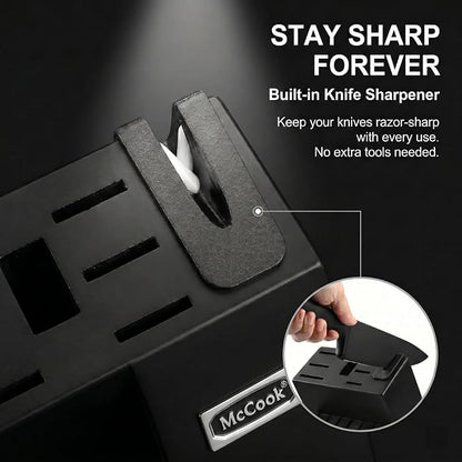 McCook® Premium Black Knife Sets,German Stainless Steel Kitchen Knives Block Set with Built-in Sharpener, 20-Piece Razor-Sharp Kitchen Knives with Ergonomic Handles, Elegant Box for Gift, Black