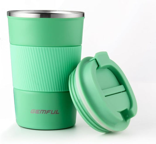 GEMFUL13 oz Insulated Coffee Mug with Lid Spill Proof Travel Mug Tumbler Leak Proof Stainless Steel Cups for Coffee and Tea In Travel and Car Women Men (Green)