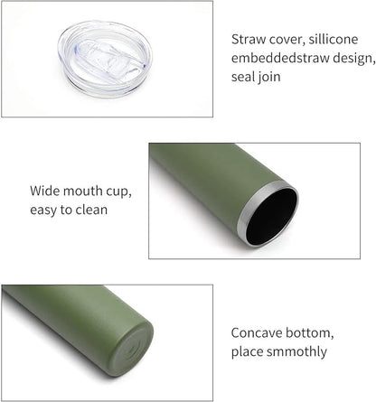 HASLE OUTFITTERS 20 oz Skinny Tumblers Bulk Set, Stainless Steel Insulated Slim Tumblers with Lids, Reusable Double Wall Travel Coffee Mugs, Durable Powder Coated Travel Water Cups(Army Green, 12)
