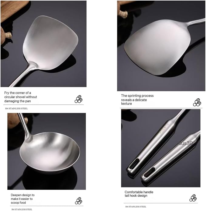 Premium 7-Piece Gold Kitchen Utensil Set with Stand, Stainless Steel Cooking Tools- Dishwasher Safe Ladle, Spoon, Spatula, Pasta Fork, Luxury Brass Kitchen Accessories for Home Chefs (silvery)