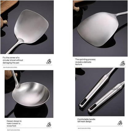 Premium 7-Piece Gold Kitchen Utensil Set with Stand, Stainless Steel Cooking Tools- Dishwasher Safe Ladle, Spoon, Spatula, Pasta Fork, Luxury Brass Kitchen Accessories for Home Chefs (silvery)