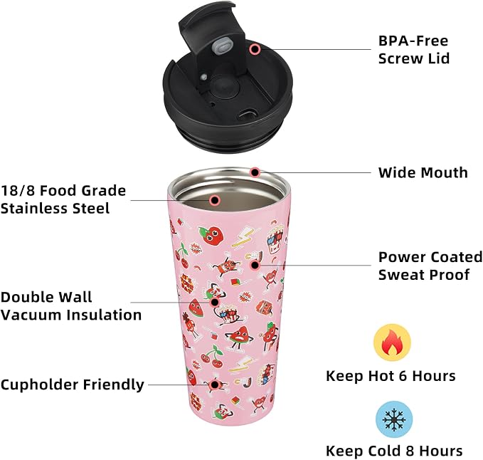 BJPKPK 22oz Stainless Steel Insulated Tumbler With lid And Straw Travel Coffee Thermal Tumblers Cup For Women And Men,Passionate Pink