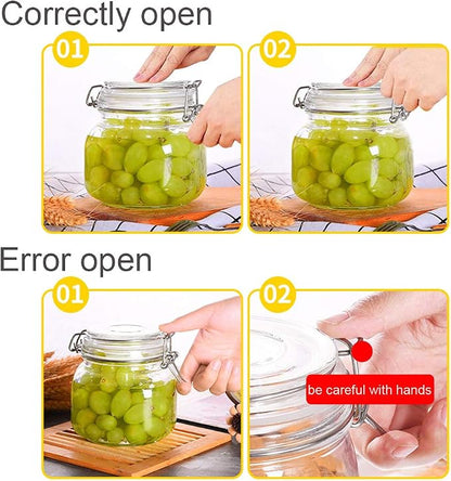 Kingrol 34 oz / 1000 ml Glass Storage Jars (Set of 4), Airtight Clamp Lid Canisters with Wide Mouth for Pantry Organization, Pickling, Fermentation & Dry Food Storage