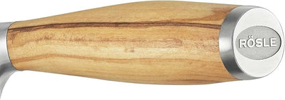 Rösle Artesano Forged Santoku Knife with Olive Wood Handle, Fluted Edges made for Fine Cutting Meat, Fish, and Vegetables, 6.5 in Blade