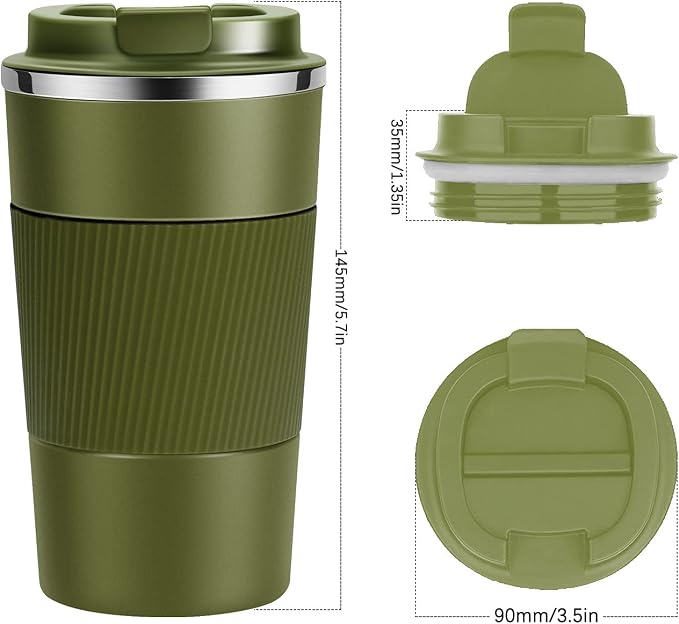 YINJAM 12oz Travel Coffee Mug Insulated Coffee Cups to Go with Leakproof Lid Vacuum Stainless Steel Double Walled Thermal Car Coffee Tumbler for Hot Cold Iced Tea Drinks Reusable (Green, 12oz)