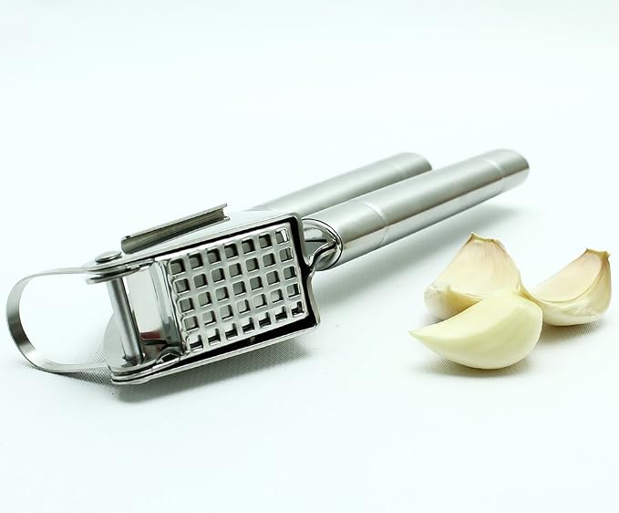 Premium Garlic Press with Hanging Hook & Cleaning Brush - Commercial Grade Stainless Steel (GP0001)