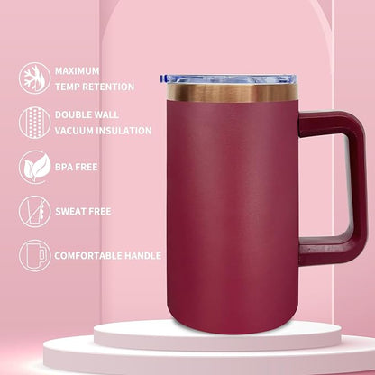 20 oz Insulated Coffee Mug with Lid, Stainless Steel Coffee Tumbler Bulk, Double Wall Vacuum Travel Mug with Handle, Leakproof Powder Coated Coffee Cups for Hot and Cold Drinks (Red,4 pack)