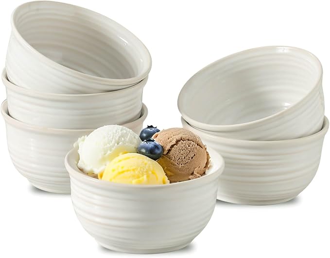 Ceramic Soup Bowls Set of 6, 20 Ounce Deep Creamy White Cereal Bowls, Microwave & Dishwasher Safe, Perfect for Oatmeal, Pasta, Salad, Dessert & Breakfast