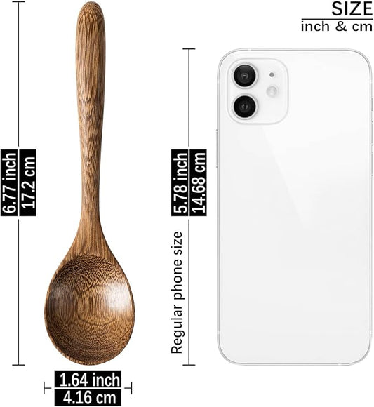 6 PCS Wooden Spoons for Honey, 6.7 inch Small Wooden Spoons - Terrific for Tea, Coffee & Soup, Little Padauk Wood Serving Table Spoon Set, Bulk Bamboo Teaspoon for Eating with Unique Design