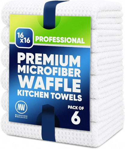 Microfiber Wholesale Sublimation Blanks Towels 16x16 - Premium Waffle Weave Microfiber Towels for Kitchen - Polyester Blanks for Kitchen or Craft Use - 6 Pack