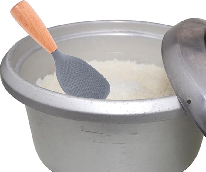 MAGICLULU Silicone Wooden Rice Paddle Kitchen Utensils Cooking Ladle Handle (Grey)