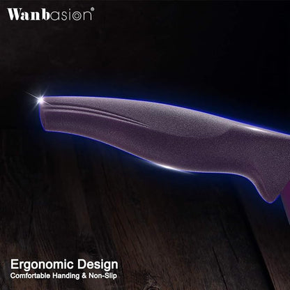 Wanbasion Purple Stainless Steel Knife Set, Sharp Kitchen Knife Set Professional, Kitchen Knife Set Dishwasher Safe with Covers for Cooking