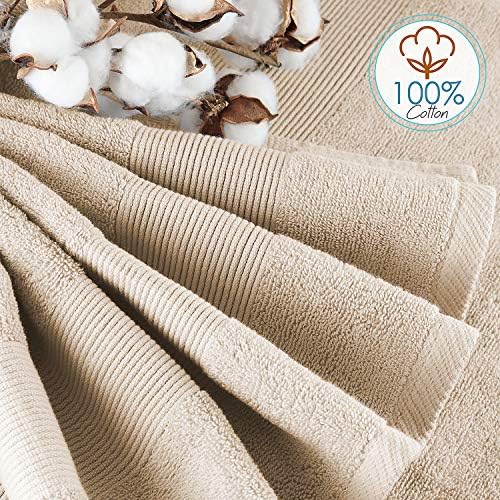 Hearth & Harbor Bath Towels for Bathroom - 100% Ring Spun Cotton Luxury Bathroom Towels - Ultra Soft & Highly Absorbent, Bath Towels Set of 6 - Beige Cream