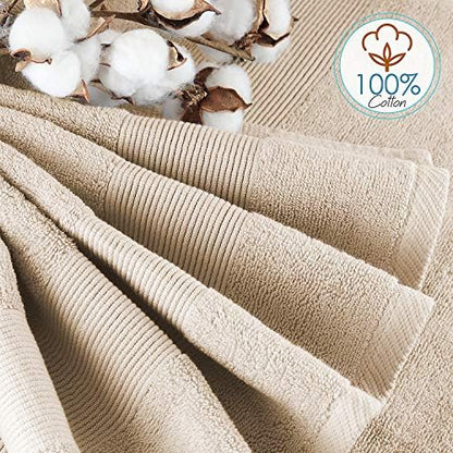 Hearth & Harbor Bath Towels for Bathroom - 100% Ring Spun Cotton Luxury Bathroom Towels - Ultra Soft & Highly Absorbent, Bath Towels Set of 6 - Beige Cream