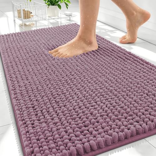 OLANLY Thick Chenille Absorbent Bathroom Rugs Mat 30x20, Deep Plum