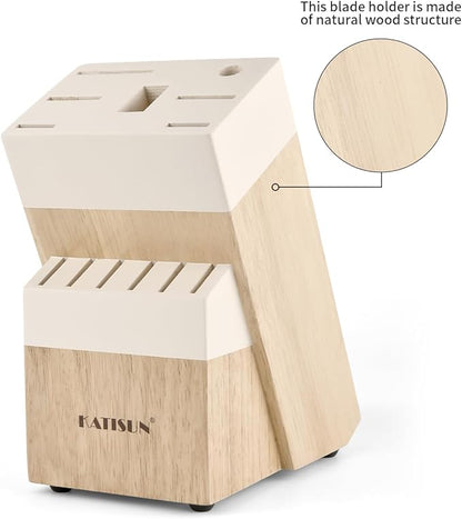Kitchen Knife Set,14-Piece Knife Set With Block Wooden, Self Sharpening For Chef Knife Set, High Carbon German Stainless Steel Knife Block Set, Dishwasher Safe Cutlery, Cream