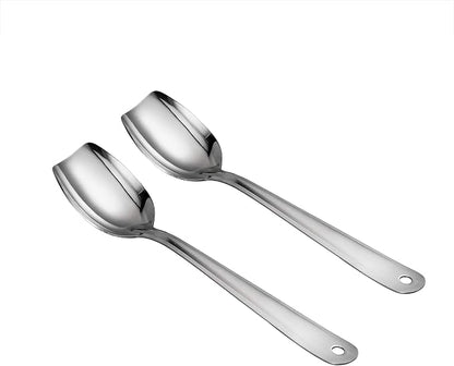 IMEEA 10-Inch Flat Bottom Solid Cooking Spoon Set of 2, 18/8 Stainless Steel Scraping Spoon for Stirring, Roux, Sauces, Cast Iron & Skillet Cooking