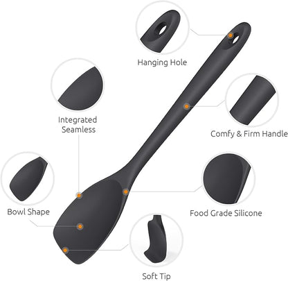 600ºF Heat Resistant Spatula Spoon: U-Taste Flexible Silicone Cooking Scoop Spoonula, Serving Mixing Scraping Food in Non-Stick Pan Cookware, Seamless Multifunctional Kitchen Utensil (Black)