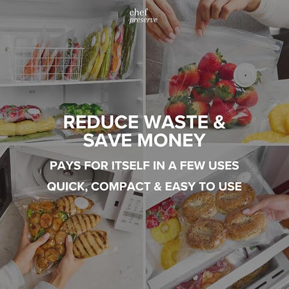 Chef Preserve Reusable Vacuum Sealer Bags for Food - 30 BPA-Free Medium (10 x 11 in) Food Storage Bags, Freezer, Microwave - Odor-Resistant, Leak-Proof - Compatible with Chef Preserve Vacuum Sealers