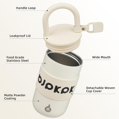 BJPKPK 13oz Insulated Loop Tumbler With Lid And Handle Stainless Steel Travel Coffee Mug Thermal Cups,Beige