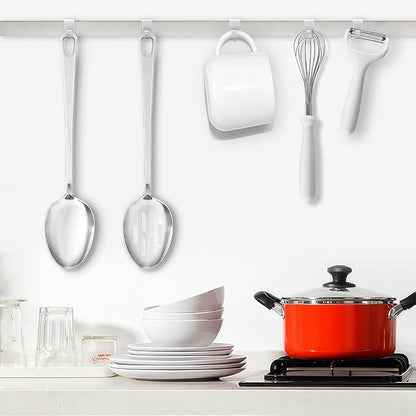 Abodpove Stainless Steel Cooking Spoons Set - Serving Spoons For Cooking, Large Cooking Serving Spoon & Slotted Spoon, Easy to Clean Kitchen Spoons Set, Dishwasher Safe