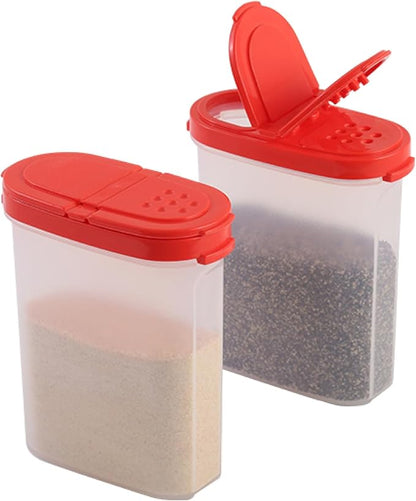 SIGNORA WARE Spice Jars with Lids - 8 oz Refillable Empty Airtight Spice/Seasoning Containers Set -2 in 1 Pour/Sift Shaker Lids Clear Plastic Spice/Seasoning Organizer Kitchen/Travel 2 pk