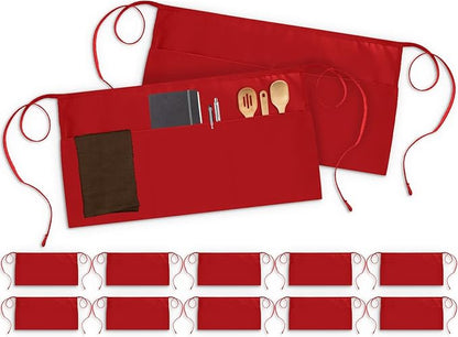 Utopia Wear 12 Pack Server Aprons with 3 Pockets, Waiter and Waitress Waist Aprons for Women with Pockets, Men Short Aprons