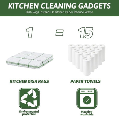 Nialnant 8 Pack Dish Cloths for Washing Dishes, 100% Cotton Reusable Cleaning Rag, Quick Drying Dish Towels for Kitchen,12x12 Inches,Green