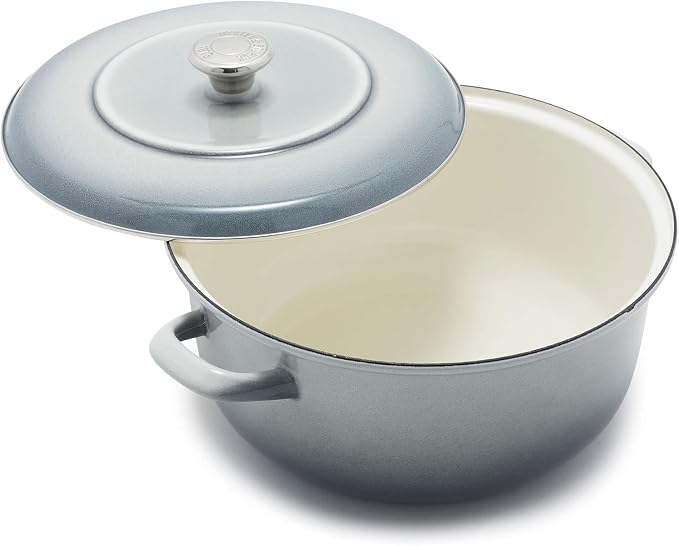 Merten & Storck 7QT Round Dutch Oven Casserole Pot with Lid, European Crafted Enameled Iron Stockpot, Induction & All Cooktops, Braising, Stews, Roasting, Slow Cooking, Sourdough, Cloud Gray