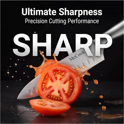 McCook® Knife Sets, German Stainless Steel Kitchen Knife Block Sets with Built-in Sharpener, 15 Piece Chef Knife and More, Razor Sharp, Restaurant Grade, Anti-Rust, Elegant Box for Gift