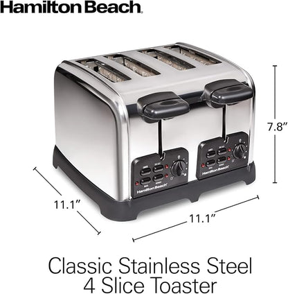 Hamilton Beach 24782 Retro Toaster with Wide Slots, Sure-Toast echnology, Bagel & Defrost Settings, Auto Boost to Lift Smaller Breads, 4 Slice, Polished Stainless Steel
