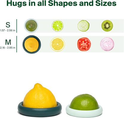 Food Huggers 2pc Reusable Silicone Citrus Savers | BPA Free & Dishwasher Safe | Fruit Produce Storage for Orange, Lemon, Lime, Banana, Cans & More | 2 Pack Round, Forest Mint