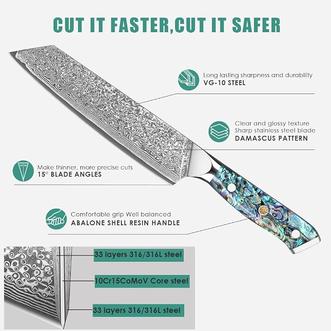 KEENZO Damascus Kiritsuke Knife 8 inch, Professional Chef Knife, Sharp Hand-Forged Kitchen Knives,Japanese 67-Layers Damascus Steel Cooking Knife,Ergonomic Abalone Shell Ressin Handle with Gift Box