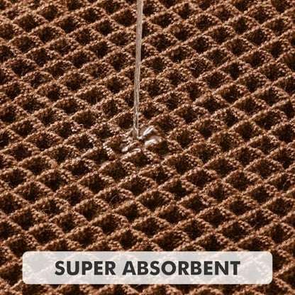 MIULEE Set of 2 Waffle Bathroom Rugs Boho Bath Mat Mocha 17"x24"+18"x30"