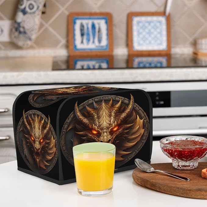 Cool Dragon Animal Toaster Cover 4 Slice Wide Slot Washable Kitchen Appliance Covers Fingerprint Bread Machine Dust Cover Small Toaster Oven Accessories Covers Bread Maker Bag Women Gift