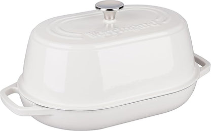 VORRINGARD Enameled Cast Iron Dutch Oven Pot with Dome Lid, Oval Bread Oven for Homemade Sourdough Bread Baking, Oven Safe up to 500°F, 6 Quart, White