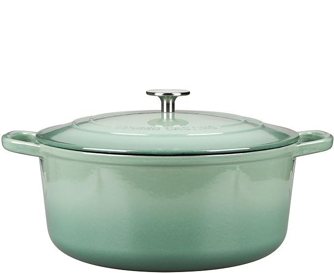 EDGING CASTING Enameled Dutch Ovens Cast Iron Dutch Oven Pot with Lid for Bread Baking, Cook, Dual Handle, 7 Quart, Sage Green
