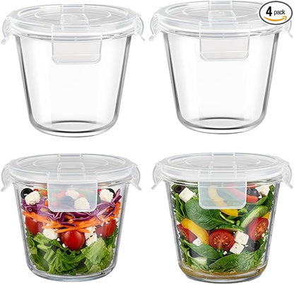 H.JSS WDJS 3Cup Round Glass Food Storage Containers with Airtight lids, 23oz Glass Meal Prep Containers, Heat-Resistant BPA-Free for Soup Leftover, Microwave, Dishwasher and Fridge Safe (white-4Pack)