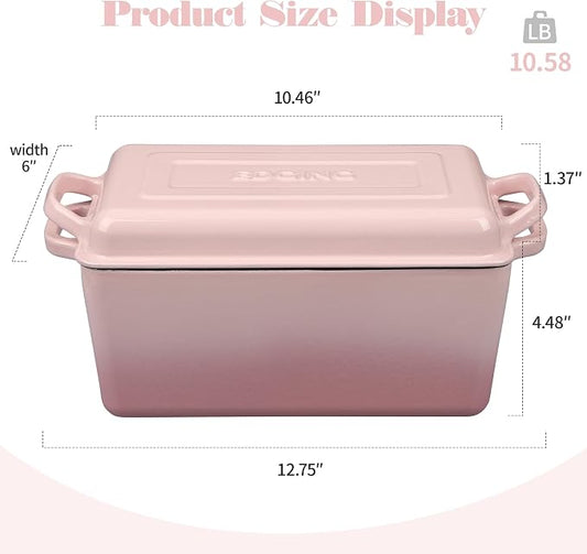 EDGING CASTING Enameled Cast Iron Dutch Oven, Oblong Bread Oven for Sourdough Bread Baking, Baking Pan, Dual Handles, Oven Safe, 4 Quart, Pink