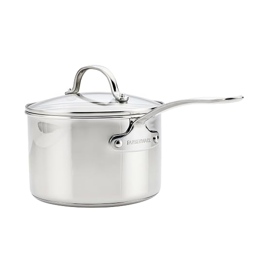 Farberware Millennium Stainless Steel Saucepan with Lid, Induction Ready, Compatible with All Cooktops, Metal Utensil Safe, 3 Quart Saucepot, Dishwasher Safe - Stainless Steel