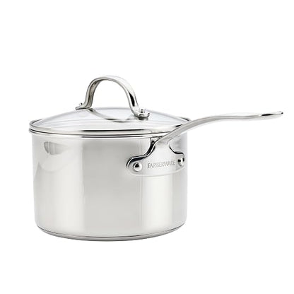 Farberware Millennium Stainless Steel Saucepan with Lid, Induction Ready, Compatible with All Cooktops, Metal Utensil Safe, 3 Quart Saucepot, Dishwasher Safe - Stainless Steel