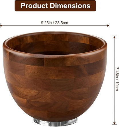 Wood Mixing Bowl Suitable for 4.5-5 QT Tilt-Head Stand Mixers - Natural Wooden Kitchen Accessory - Fits K45 KSM150 Series Natural Wood Mixing Bowl with Steel Locking Base