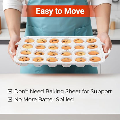 CAKETIME Silicone Mini Muffin Pan, Metal Reinforced Frame 24 Cups Cupcake Pan with Handle Nonstick for Baking Muffins, Cupcakes, Egg Bites