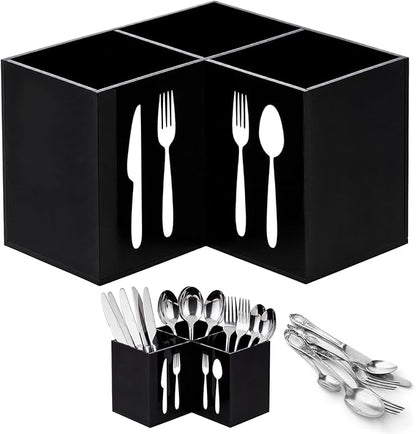 Suzile Acrylic Cutlery Storage Organizer Bin Silverware Caddy Countertop Knife Spoon and Fork Holder Kitchen 3 Section Tableware Storage Box for Cabinet Flatware Dining Room (Triangle,S,Black)