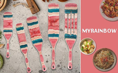 MYRAINBOW A5-3 Spurtle Set, Wooden Utensils for Cooking, Kitchen Utensils Set, Pakkawood Kitchen Cooking Utensils Set, Apartment Essentials Wood Serving Spatula spoon, Home & kitchen Gift