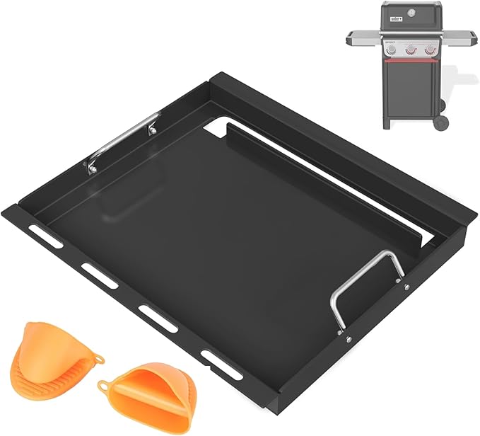 Full Size Griddle Insert for Weber Spirit 300 Series(2025 Models), Flat Top Grill Insert with Handles Replacement Parts for Weber Spirit E310 E325 EP325(2025), Non-stick Carbon Steel, Black